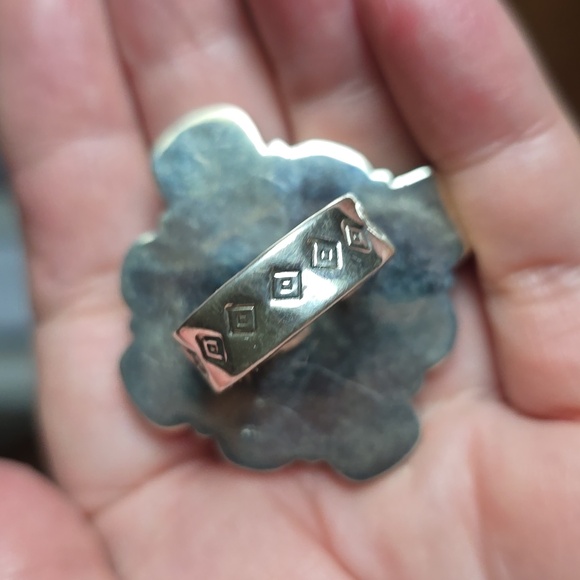 Turquoise and Pink Floral Sterling Silver Ring - Picture 2 of 4